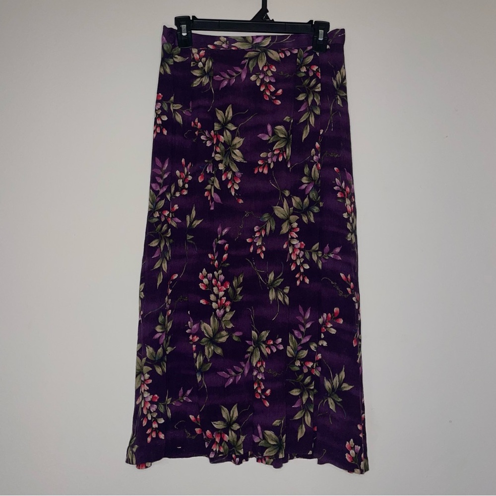 Jaclyn Smith Vintage Deep Purple Floral Button Up And Skirt Set S Top M Bottom